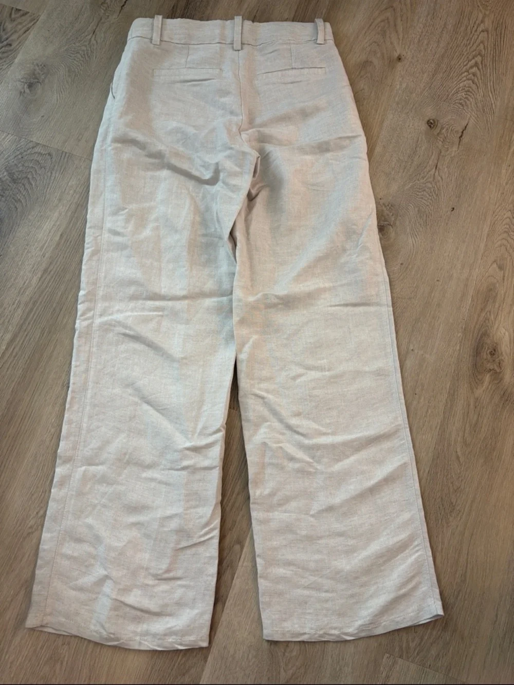 H&M High-Waisted Linen-Blend Wide-Leg Trousers - Size 6 beach lagenlook neutral